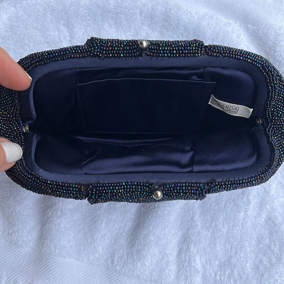 Miranda Micro Beaded Navy Blue Kisslock Clutch Bag Made in Japan - Picture 7 of 8